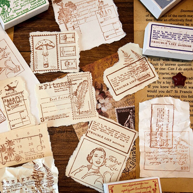 Retro Old Object Label Stamp Decoration stamp Plants wooden rubber stamps for scrapbooking stationery DIY craft standard seal