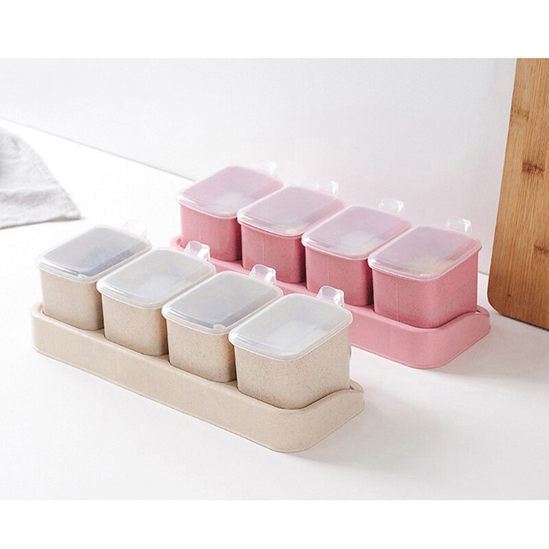 1 Set Salt Spice Jar Seasoning Containers With Spoon Storage Condiment Box