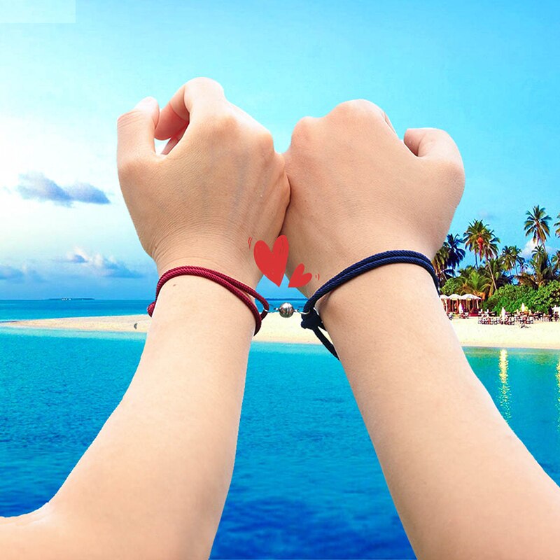 2 pièces/ensemble Couple Bracelet alliage boule magnétique acier inoxydable amitié corde personnalité hommes et femmes bijoux