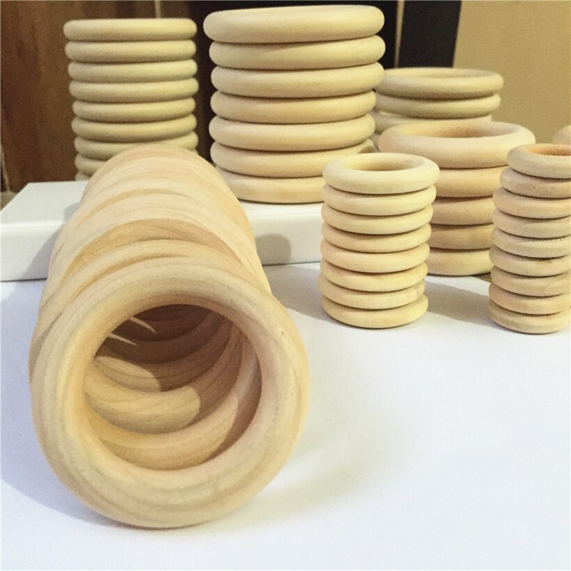 1.5-10cm DIY Wooden Beads Connectors Circles Rings Unfinished Natural Wood Beads Lead-Free Baby Teether Wood cuentas de madera