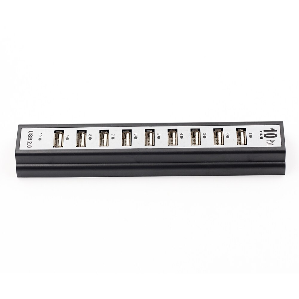 Usb 2.0 10 -poorts hub, multi-usb-splitters, hoge snelheid 480 mbps usb 2.0- hub met eu/vs-stroomadapter voor pc, laptop en notebookcomputer