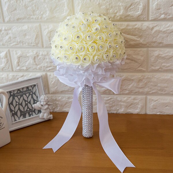 Bouquet de fleurs en mousse pour mariage 6 couleurs, romantique pour demoiselle d'honneur demoiselle d'honneur, strass en cristal, décoration de mariage: Beige