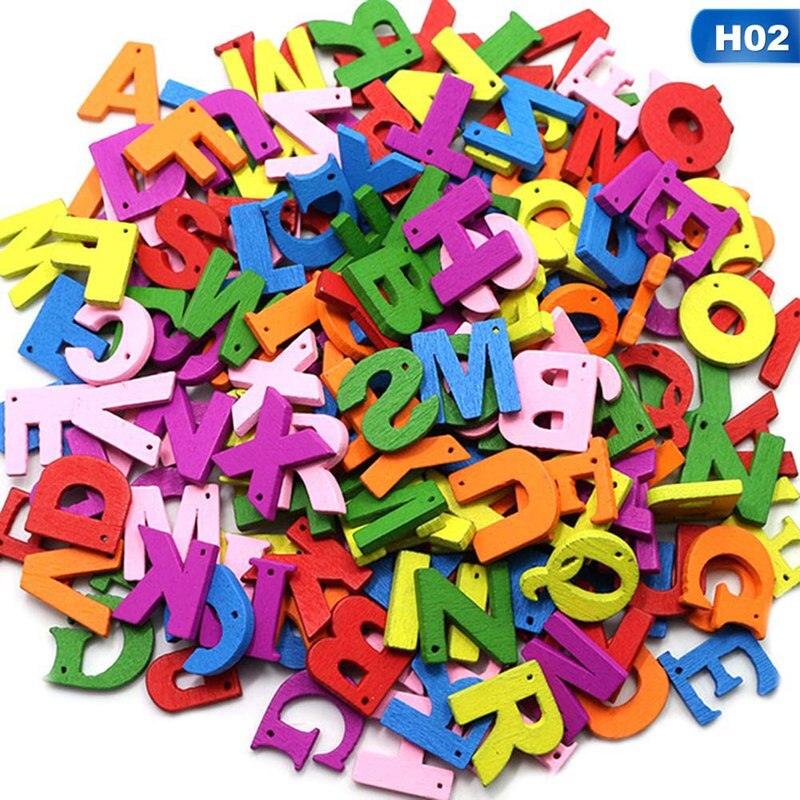 100pcs/pack Learning Wood Wooden Letter Alphabet Word Free Standing Scrapbooking Carft For Decoration Random: 02