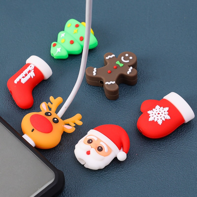 Christmas Cute USB Cable Protector Data Line Cord Protector Protective Case Cable Winder Cover for Apple iPhone Charging Cable