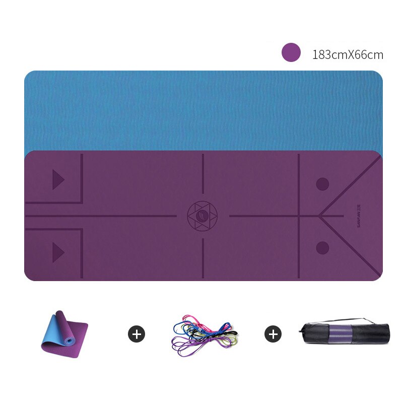 Tweekleurige yogamat 183*66*0.8cm gym pilates antislip fitnessmat positielijn tpe yoga beginner milieugymnastiekmatten: Stijl -5