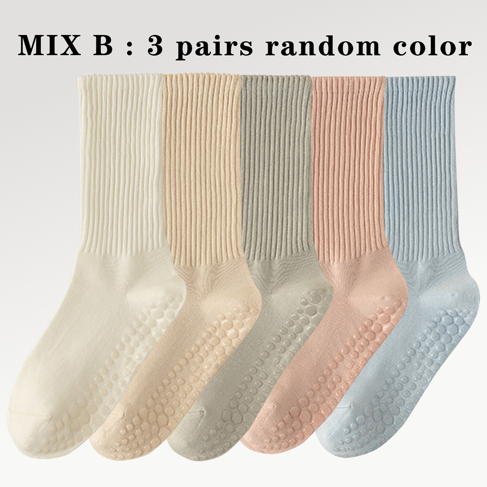 3 paar katoenen antislip yogasokken, middellange sokken, effen kleur, fitness, pilates, sportsokken voor dames: green