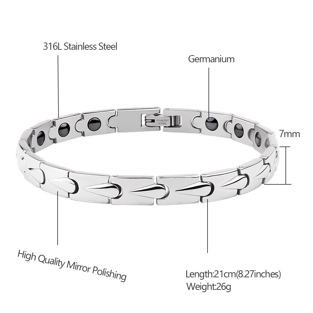 FINE4U B373 Health Germanium Bracelet Male Stainless Steel Wrist Band Hand Chain Bracelet for Men Women Energy Bracelets