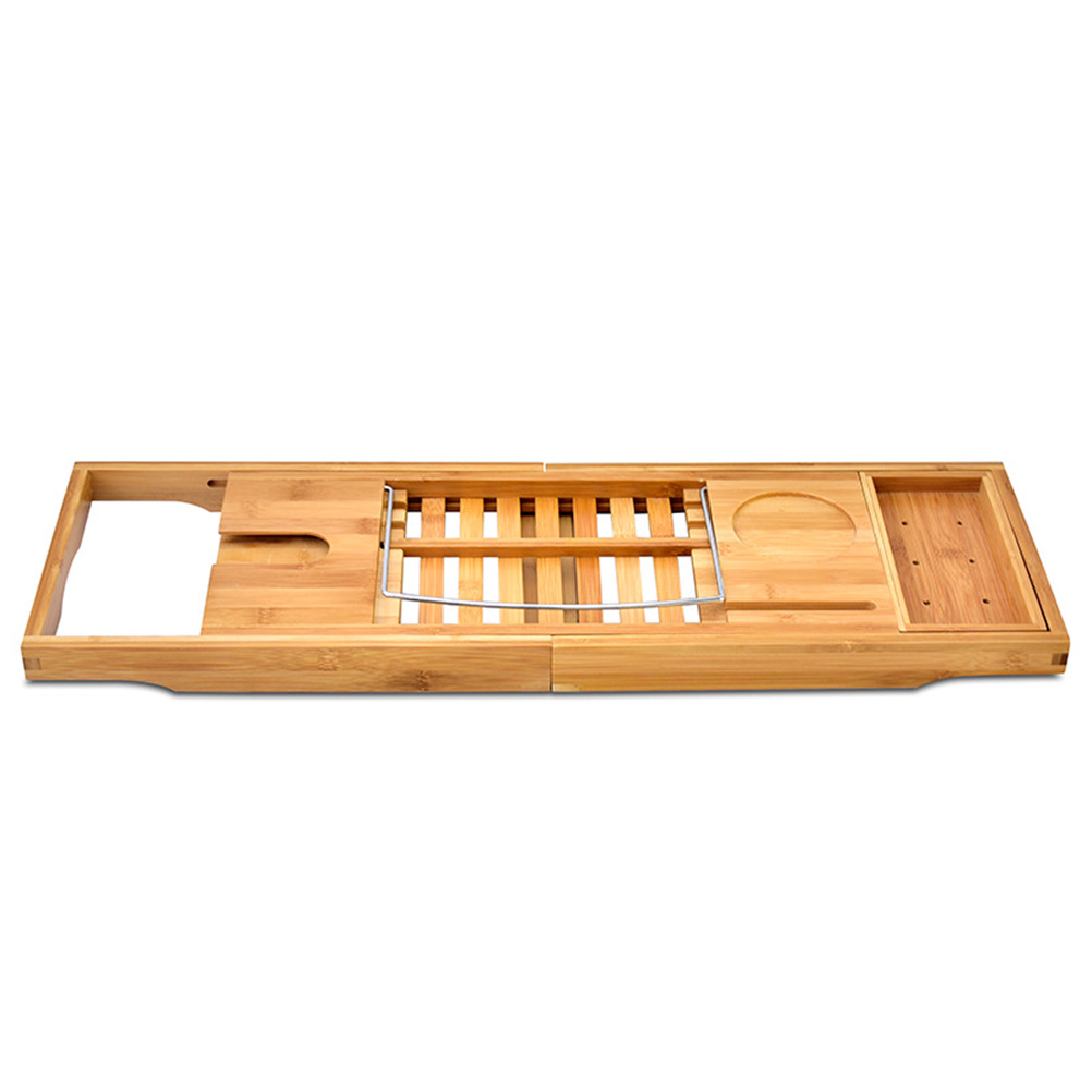 Bamboo Bathtub Tray with Extending Sides Reading Rack Tablet Holder Cellphone Tray and Wine Glass Holder Luxury in the Bath A30