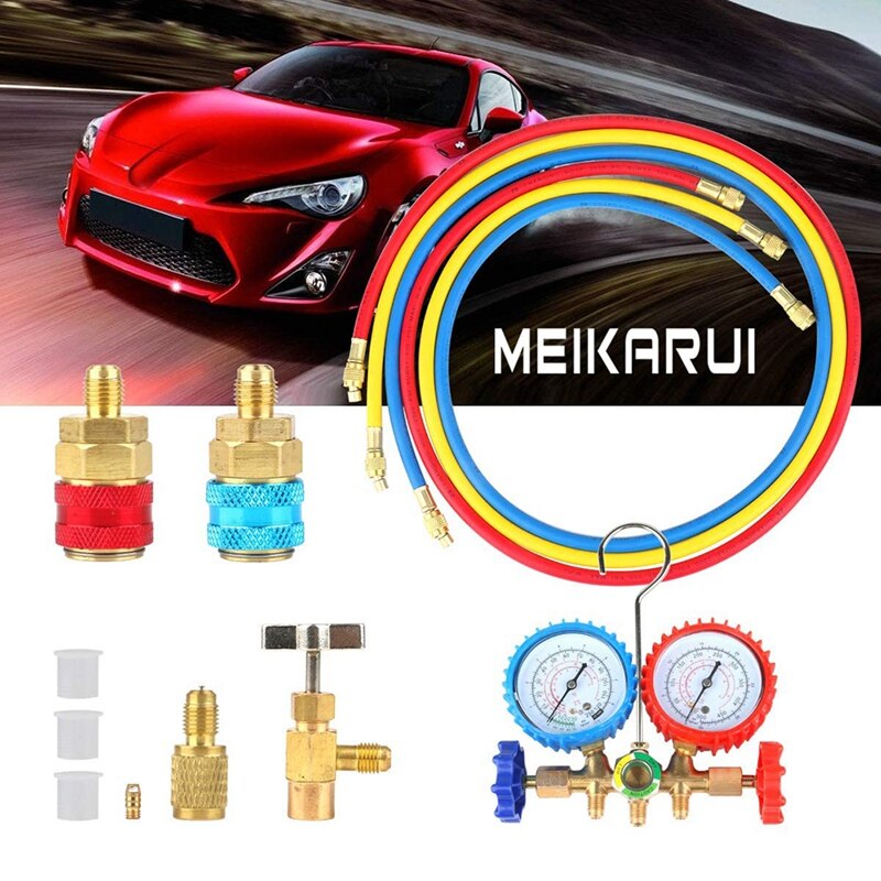 AC Diagnostic Manifold Freon Meter Kit for R134A R12 Refrigerator with Acme Adapter Car Air Conditioning Refrigerant