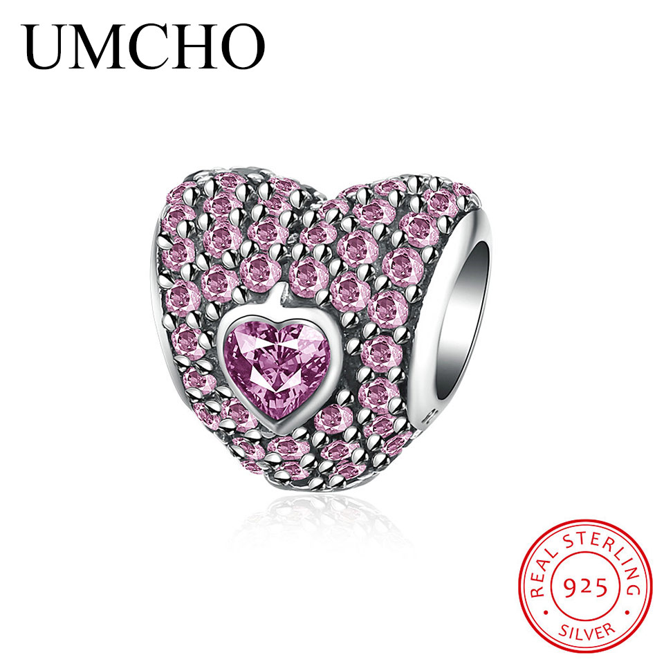 UMCHO 925 Zilver Dames Charm Kralen Multi-Stijl Hartvormige Kristallen Moeder Kralen kinderen Originele Armband Hanger sieraden: ZUM001-C