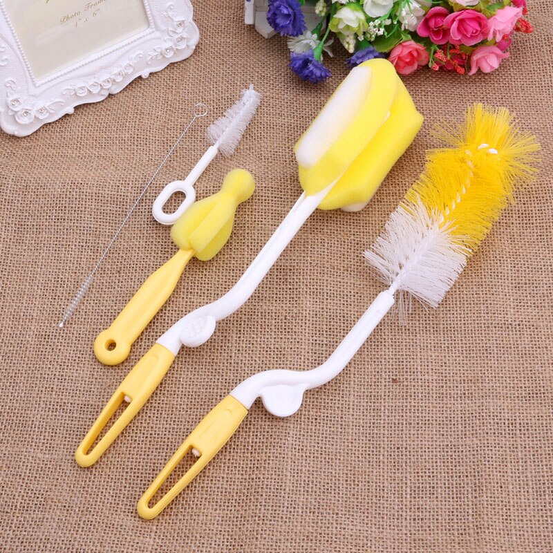 5Pcs Baby Melk Zuigfles Borstel Handige Draagbare Nylon En Spons Buis Cleaner