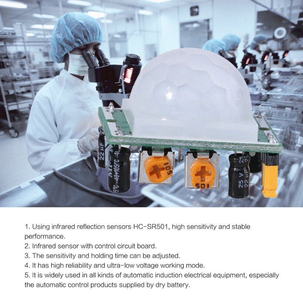 HC-SR501 ajuster pyroélectrique IR PIR infrarouge réfléchissant mouvement corps capteur panneau de détection humaine pour Arduino bricolage