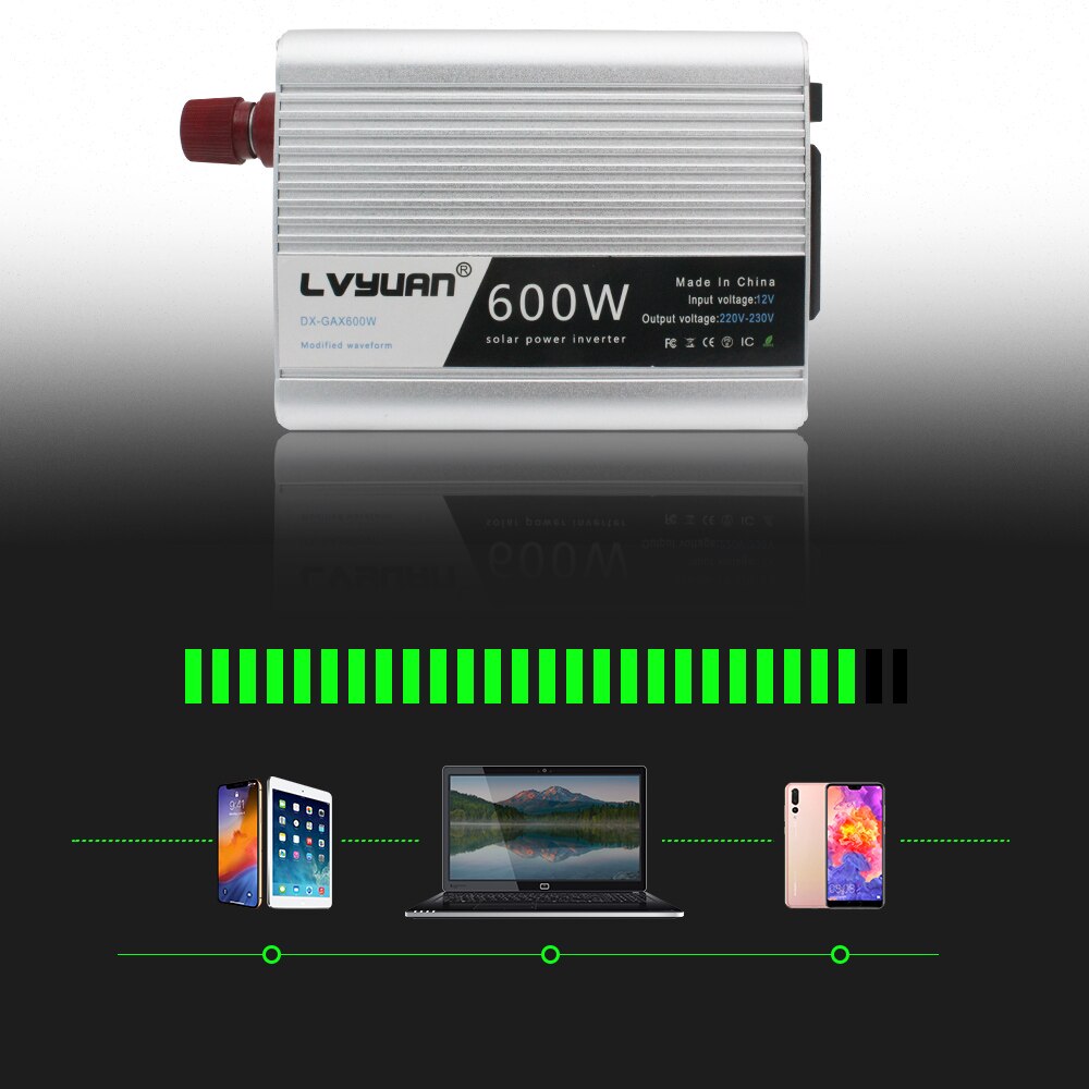 600W Universal Plug USB DC 12V to AC 220V with LED Indicator Car Converter for Household Appliances Power Inverter