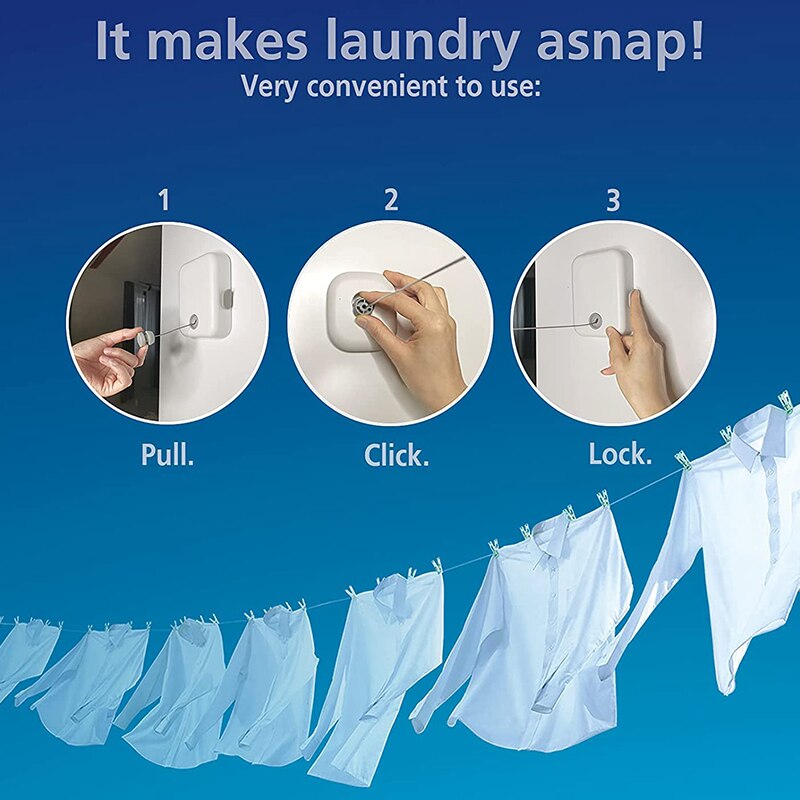 Retractable Clothesline Wall Mounted Stainless Steel Laundry Line Clothes Retracting Hanging Clothing Drying Rack
