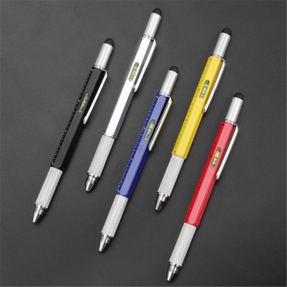 Multi Tool Pen 6 In 1 Metal Tech Pen With Ruler Level Screwdriver Condenser Tip Refillable Bubble Level and Ruler Ballpoint pen