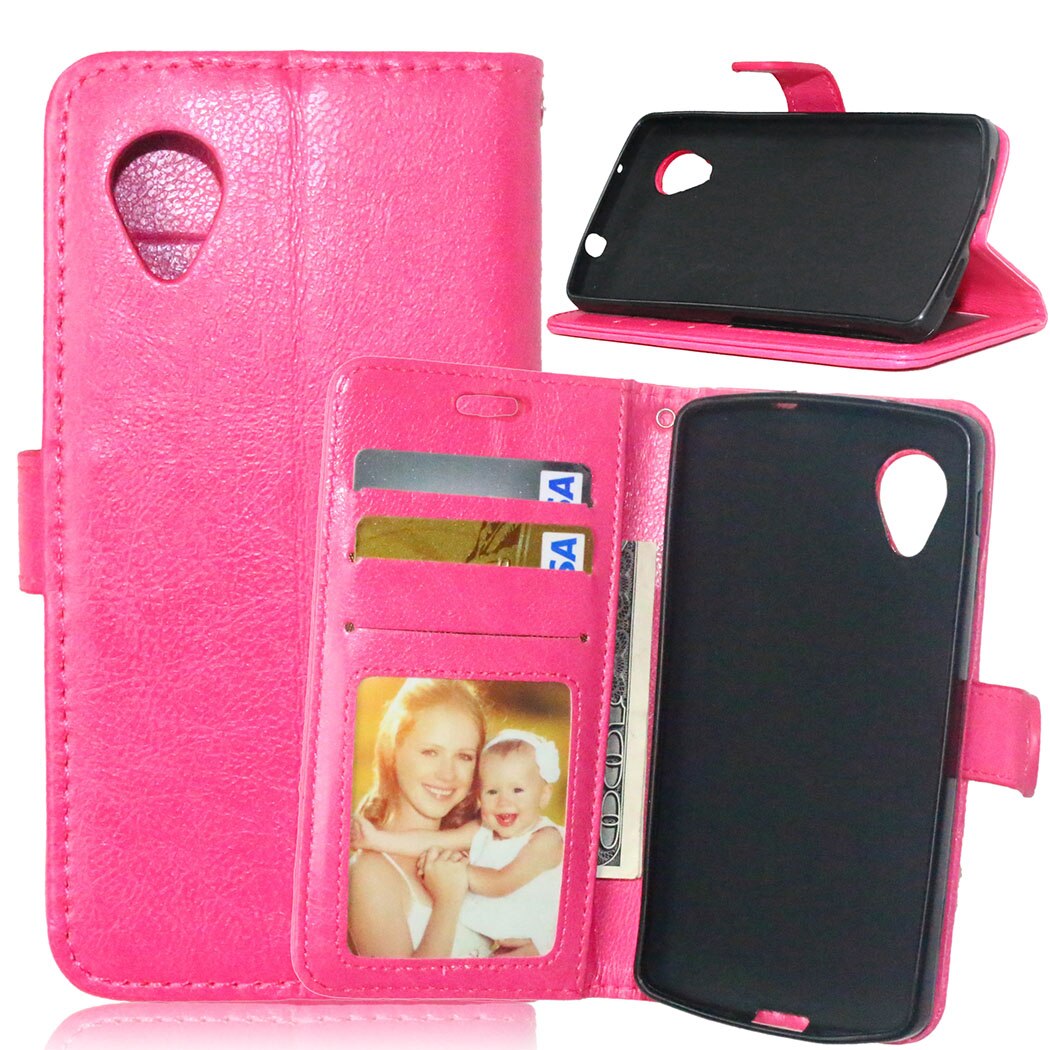 Étui en cuir Style portefeuille rétro avec porte-cartes, pour LG Google Nexus 5 E980 D821 D820: Rose