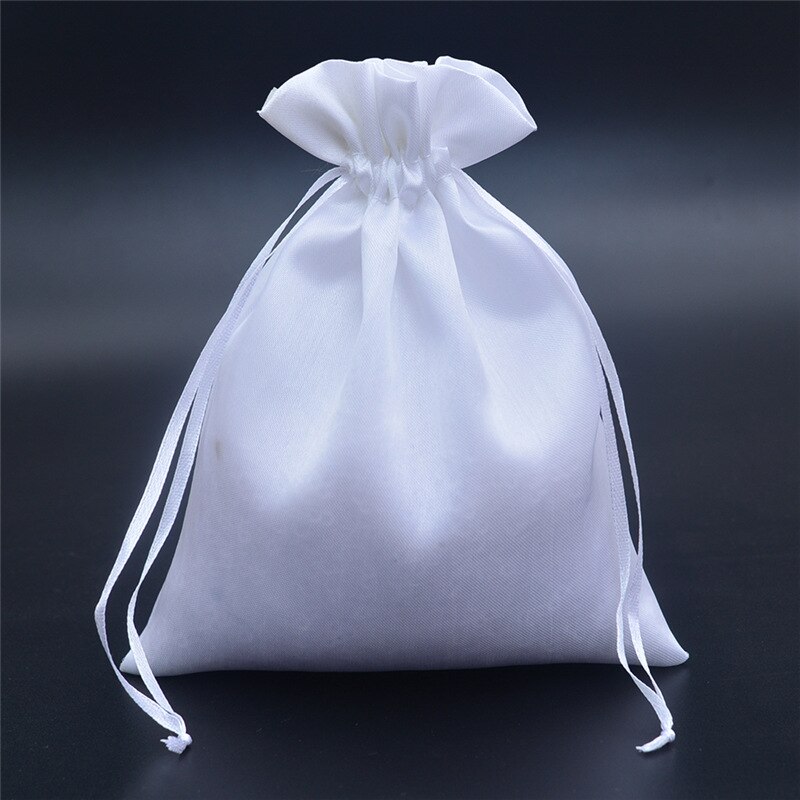 Pochettes en Satin blanc 7x9, 10x12, 16x20 cm, sacs à cordon d&#39;emballage pour bonbons/bijoux/colliers/bagues/perles, sac en soie, 10 pièces/lot: 16x20cm