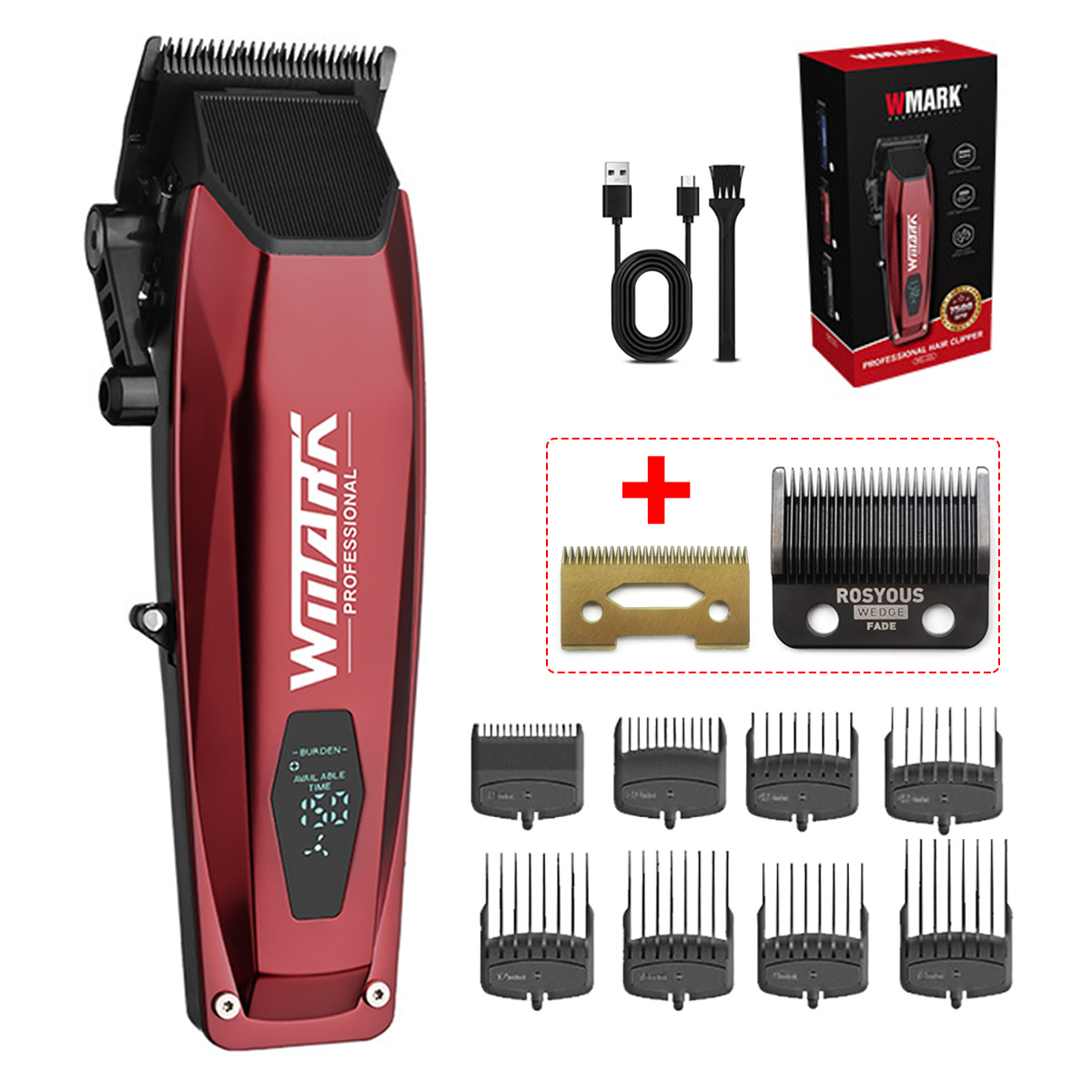 WMARK NG-125 Máquina para cortar cabello para hombres Cuchillas de cerámica Pantalla LCD Puerto USB Máquina cortadora de cabello Máquina cortadora de cabello: Marfíl