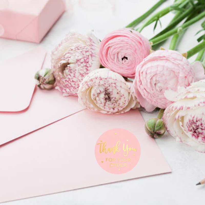 Autocollant pour scellage d'enveloppe, étiquette autocollante, merci pour votre commande, noir, rose, transparent, or, fourniture de papeterie