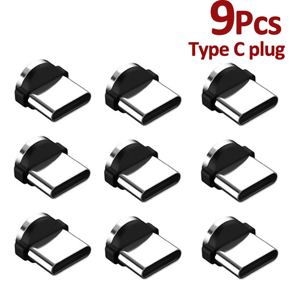 TKEY 9 Pcs 360 Rotation Magnetic Plug For Mobile Phone Replacement Parts 3 IN 1 Tips Durable Converter Charging Cable Adapter: 9PCS Type C