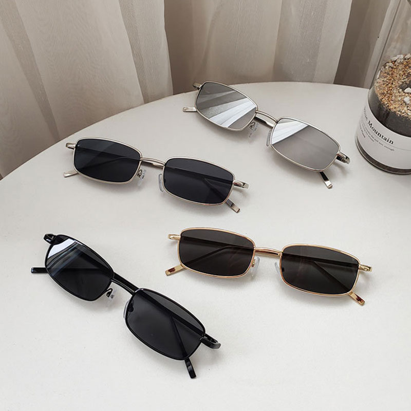 Gafas de sol rectangulares pequeñas a la para hombre y mujer, gafas de sol de conducción cuadradas Vintage, gafas con montura metálica de de lujo