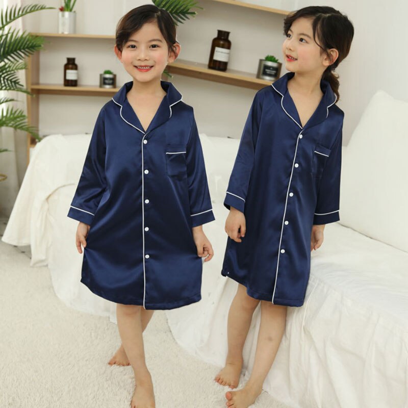 enfants fille robe de nuit bébé filles Satin soie pyjamas filles Soild peignoir et nuisette vêtements de nuit pour enfants soie robe de nuit