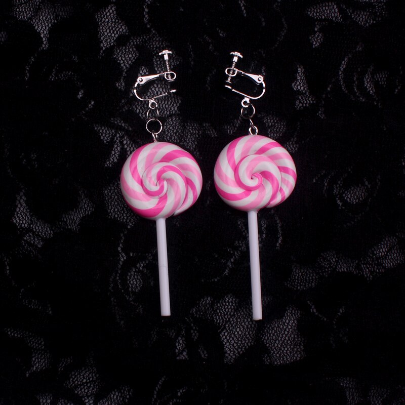 cute lollipop clip on earrings women novelty childhood sucker sugarplum sweetmeat clip earring without piercing