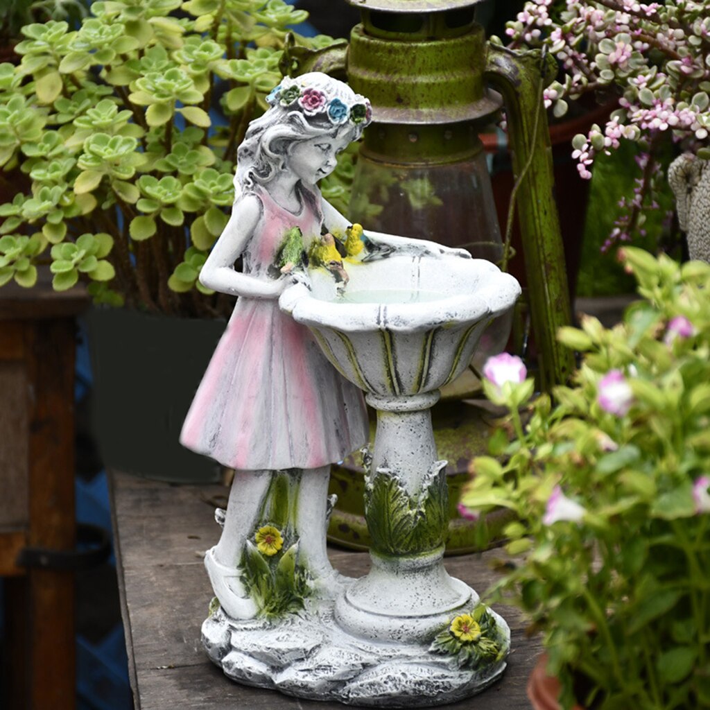 Garden Statue Art Outdoor Decorations Large Solar Girl Resin Sculpture LED Light Collectibles Sculpture Outside Lawn Patio Yard