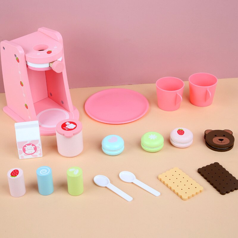 Kids Houten Speelgoed Voorschoolse Simulatie Speelhuis Keukengerei Set Koffie Machine Combinatie Afternoon Tea Snack Speelgoed