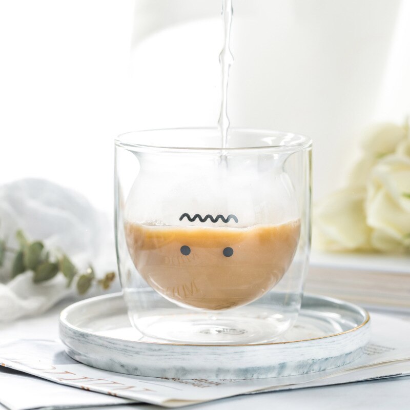 Nyhed 270ml dobbeltlags kaffekop høj borosilikat glas kold drikke kop drikke kop sød kat bjørn mælk te glas