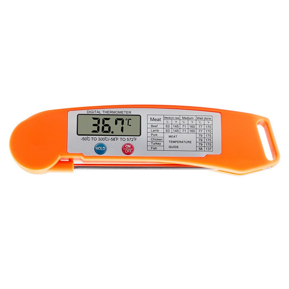 Digital Display Folding Food Thermometer Instant Digital Thermometer Kitchen Barbecue Food Thermometer: Orange