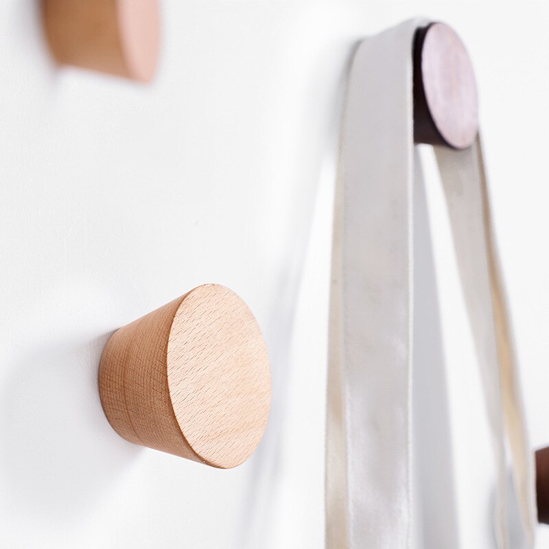 Ganchos redondos de madera para ropa, Perchero de madera de nogal negro de haya, soporte para sombreros, colgador de llaves de pared, estante de decoración moderna para el hogar, 60/50mm, 1 unidad