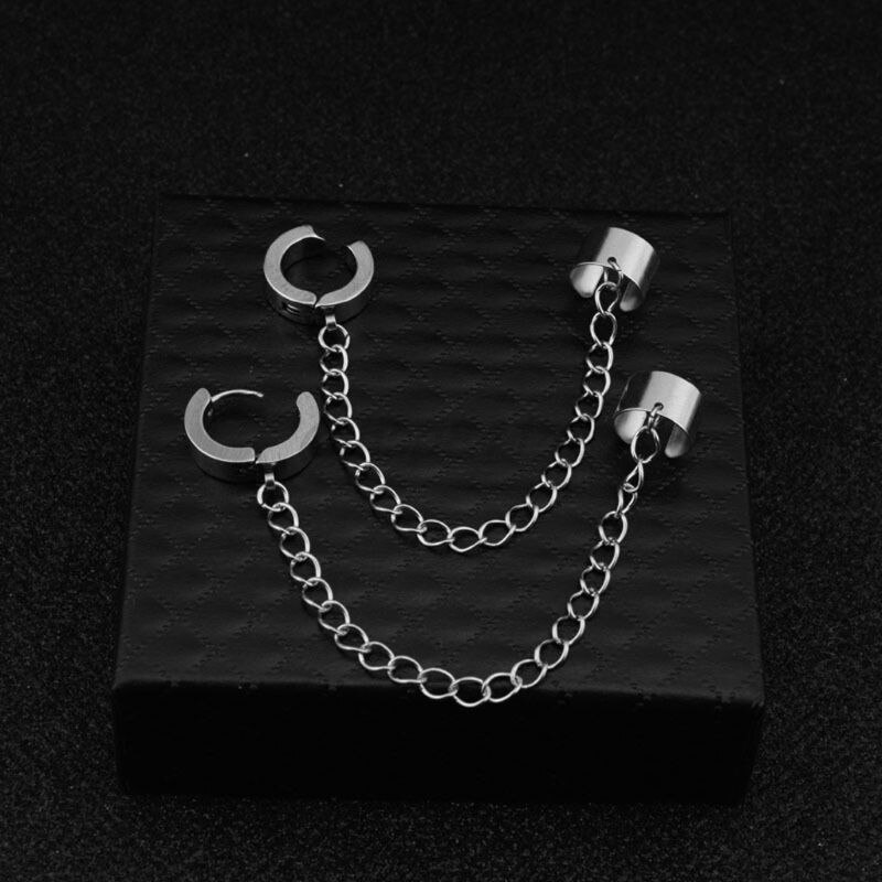 Pendientes de cadena de acero de titanio para hombre y mujer, aretes Unisex, Piercing de doble cadena, coreana, Hip Hop
