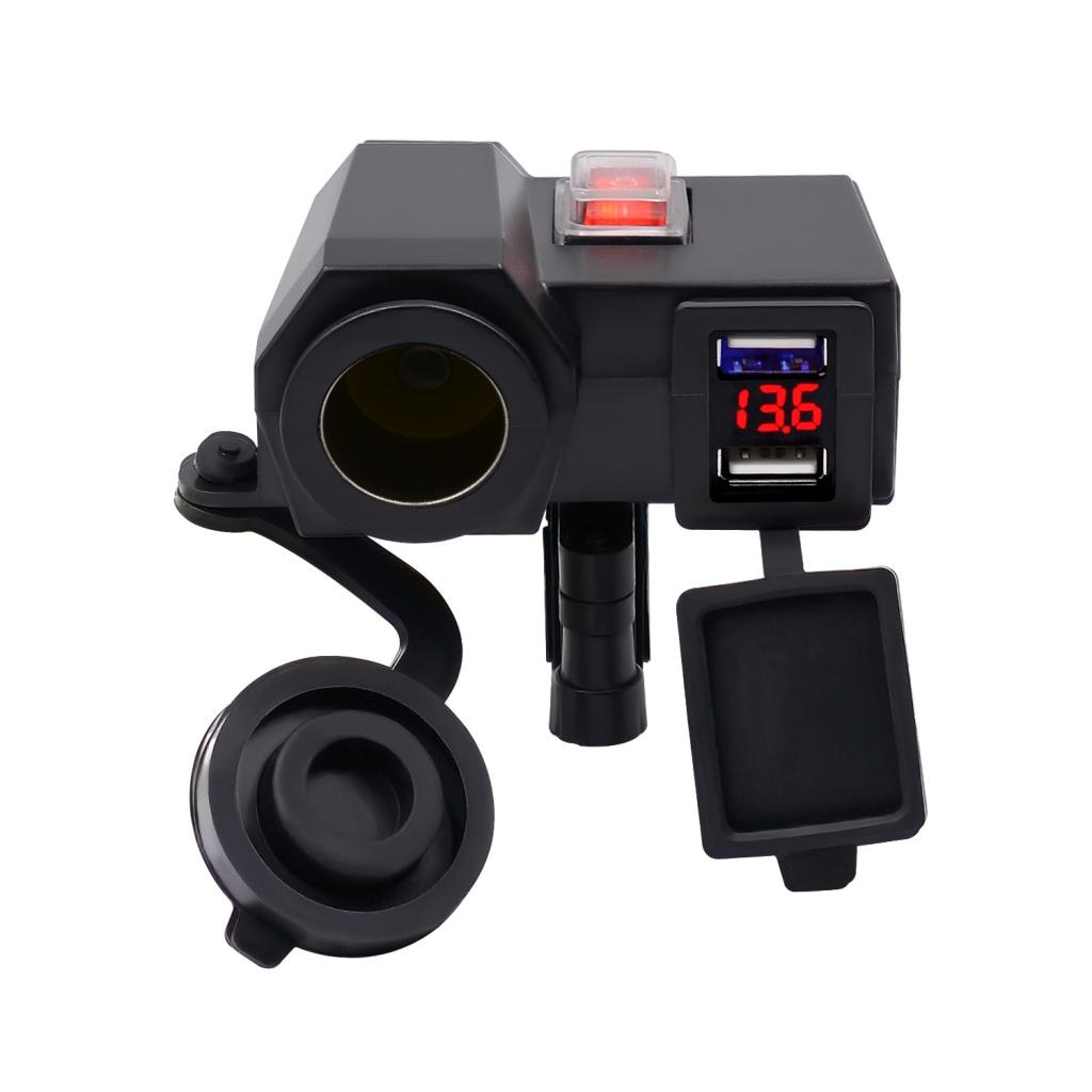 DC 12V Dual USB Port Charger/LED Voltmeter/Switch For Motorcycle