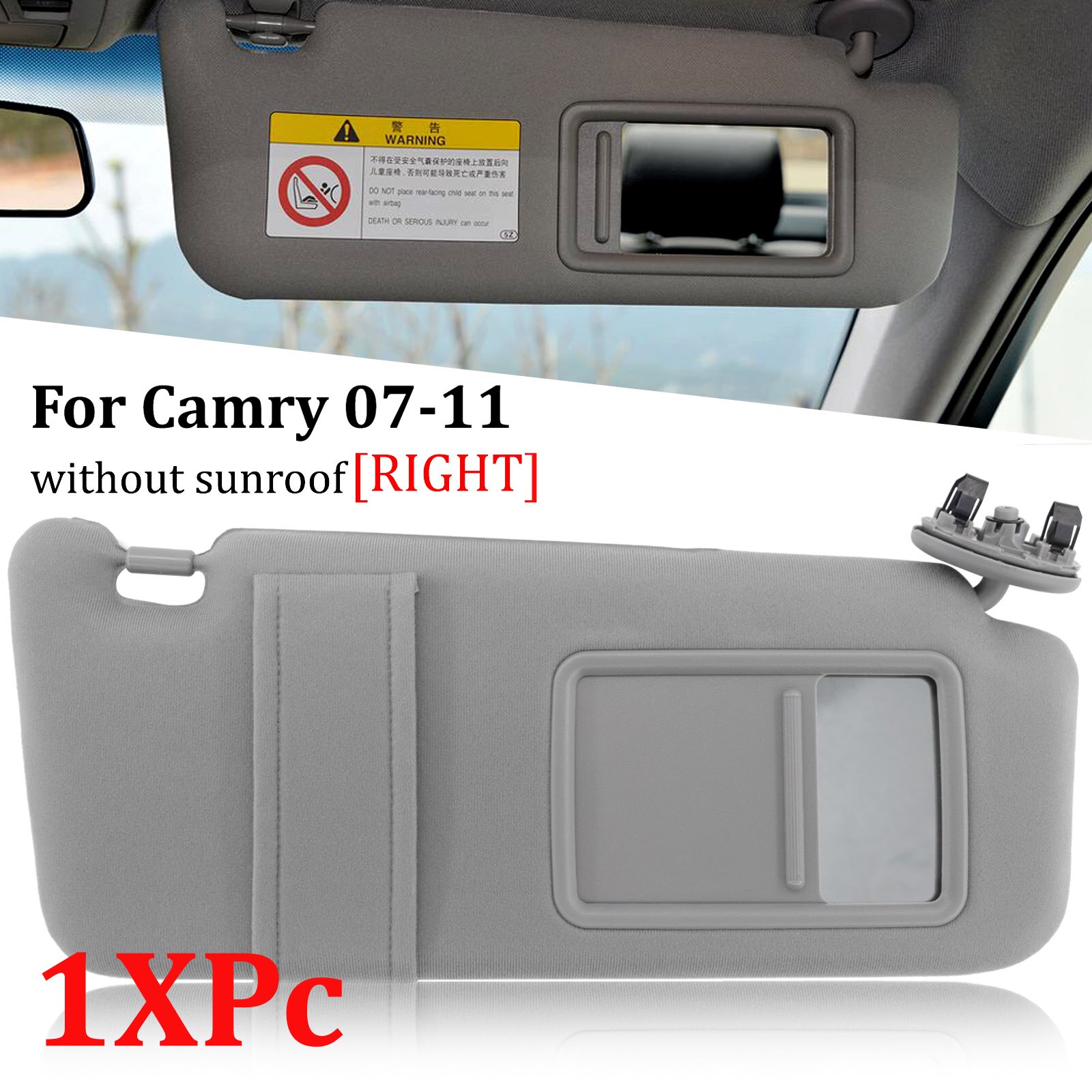 2Pc For Toyota Camry 2007 Car Sun Visor Sunshade Without Sunroof Driver Passenger Side Right Left Organizer: gray right