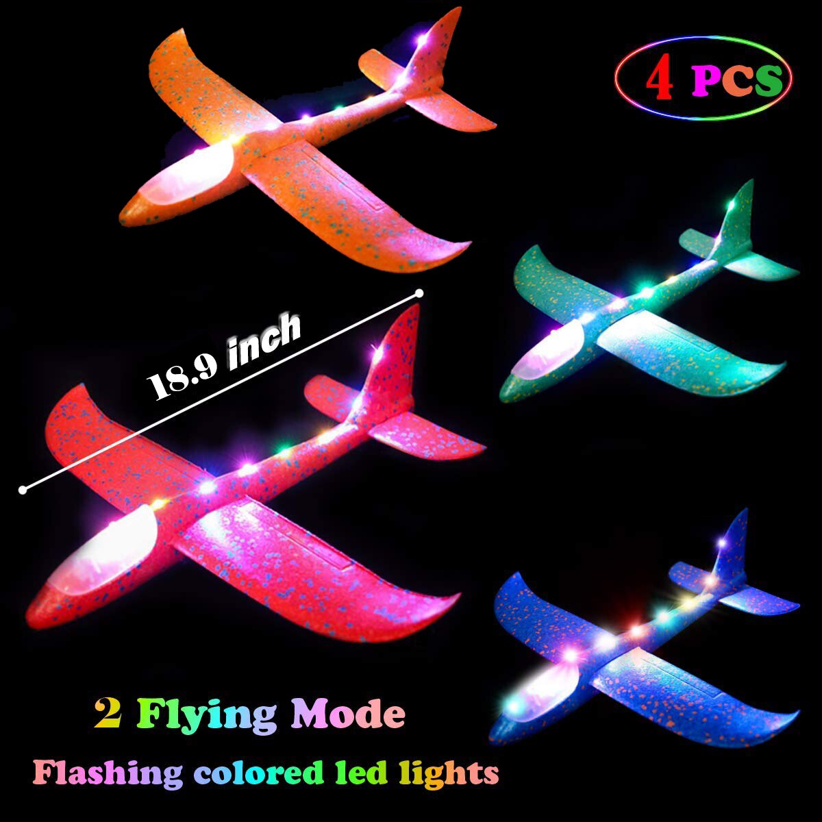 Foam Hand Throwing LED Airplanes toy, 48cm LED Flight Mode Glider Inertia Planes Model,Aircraft Planes for Kids Outdoor Sport: 4p body light