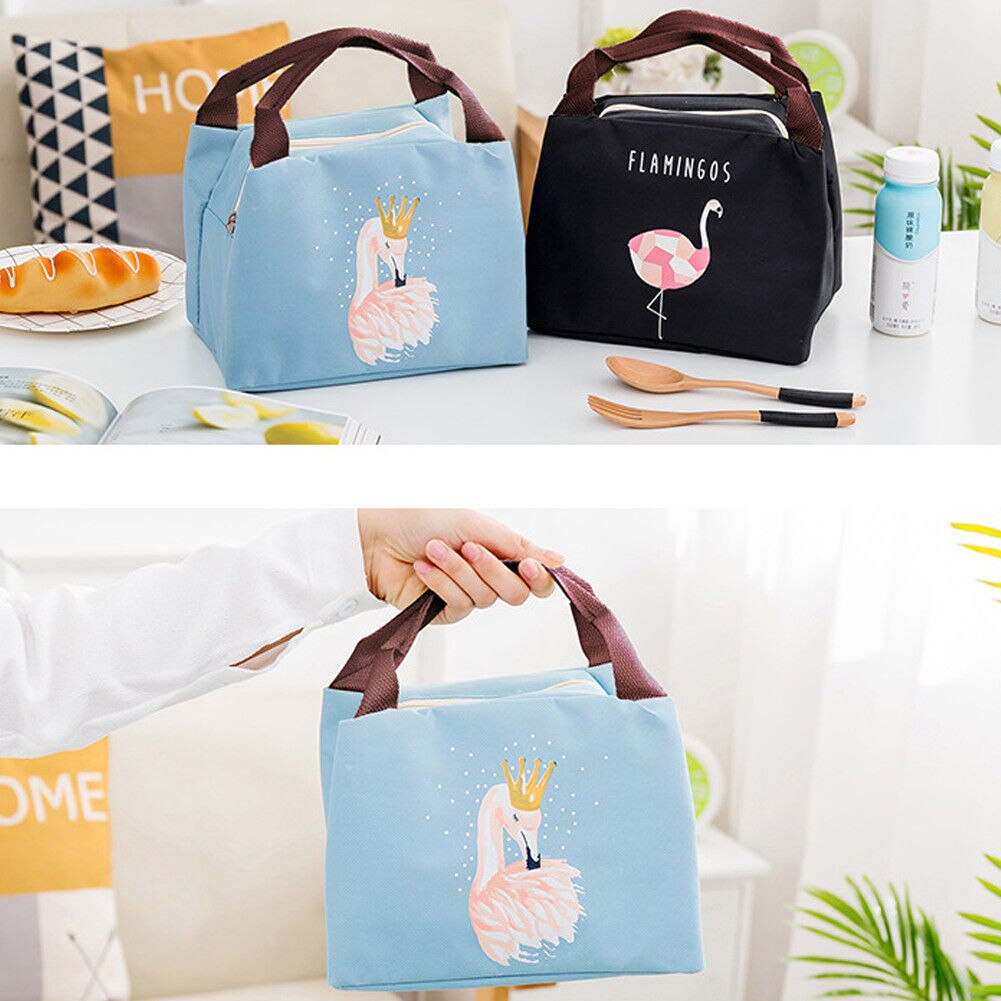 Søt flamingo mønster matpose bærbar isolert vanntett oxford picnic bag termisk mat veske