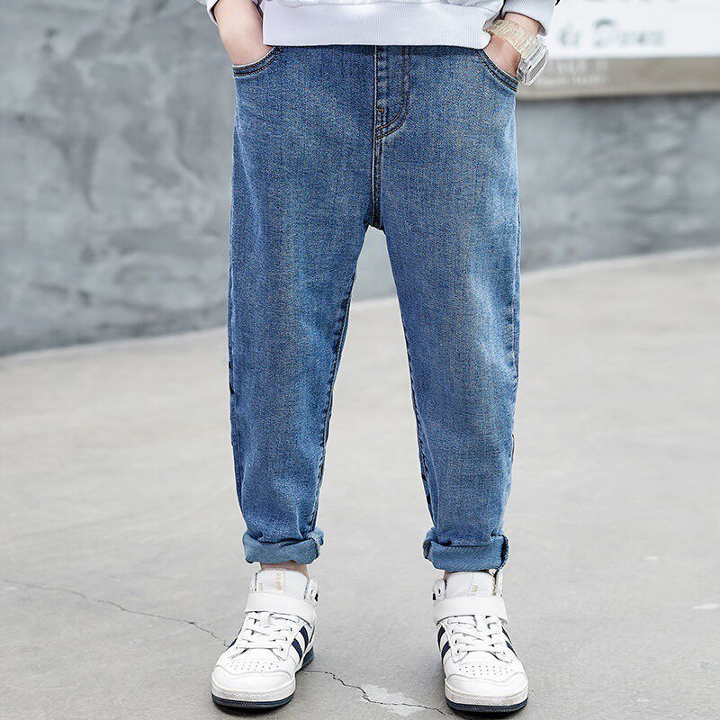 IENENS Boy's Letter Jeans Child Cowboy Trousers Spring Autumn Slim Denim Pants Kids Stretch Jeans 4-11 Years Bottoms Clothes
