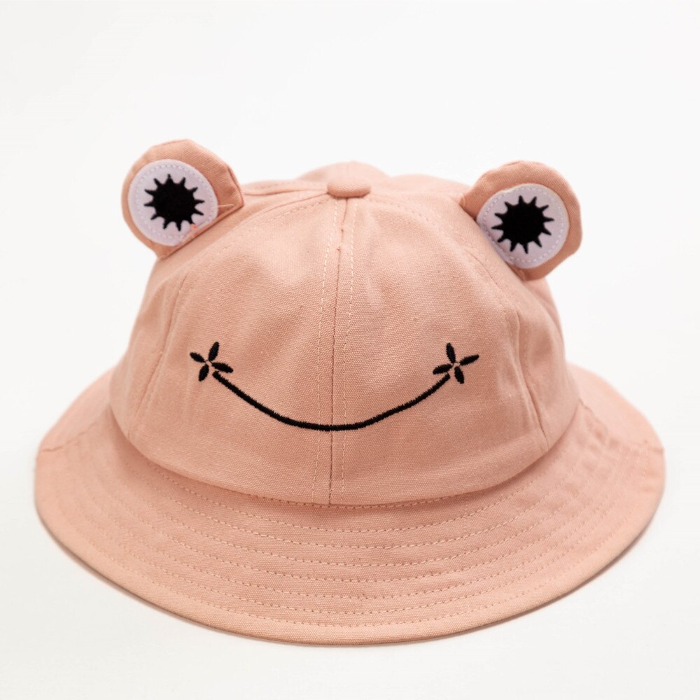 Cute Frog Hat Letter Bucket Hats Women Cover Fisherman Cap Hat for Adult Women Sunscreen Summer Outing Hat: Pink / L