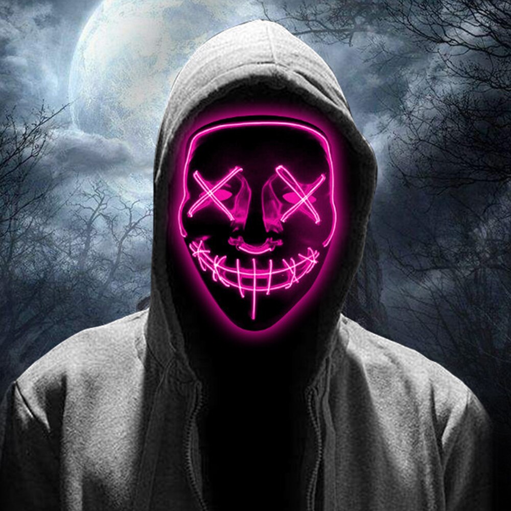 Disfraz de Halloween de miedo máscara de poder LED para iluminar la cara decoración de la mascarada 4 colores seleccionar máscara intermitente LED: Rose red