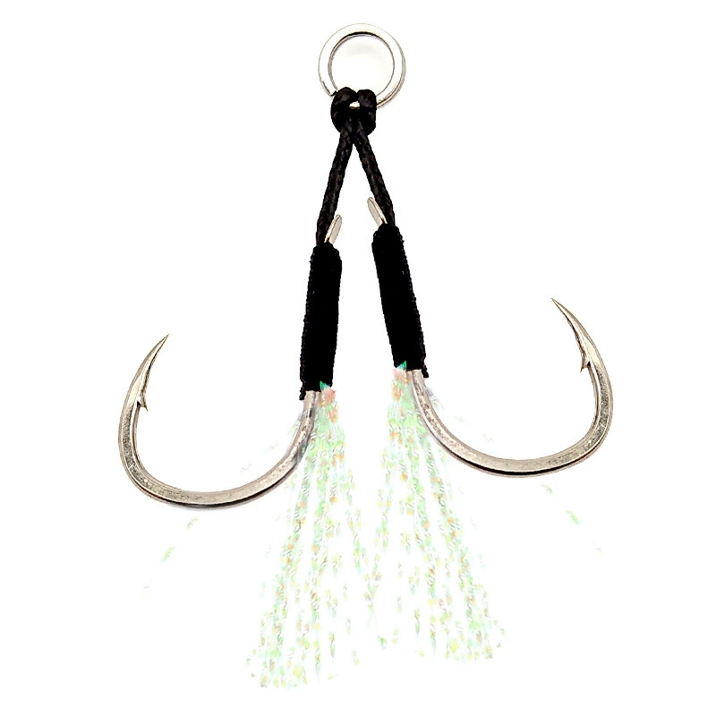10 stks/partij Split Ring Jig Lokken Assist Hook Jigging Vissen Enkele Dubbele Prikkeldraad Zwart Assist Haken Pesca Jig Haken Vissen