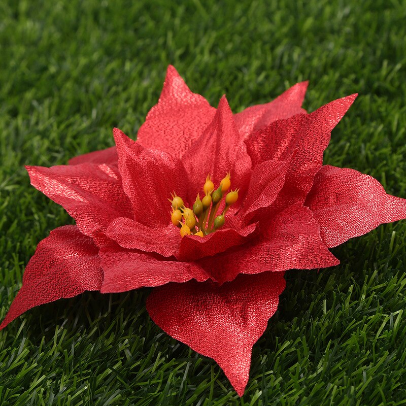 Artificial Flowers Glitter Poinsettia For Decoration DIY Home Wedding Decoration Flower Head Christmas Tree Decoration Supply: 8