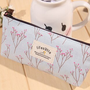 Cute Kawaii Floral Flower Canvas Zipper Pencil Cases Fabric Flower Tree Pen Bags School Supplies