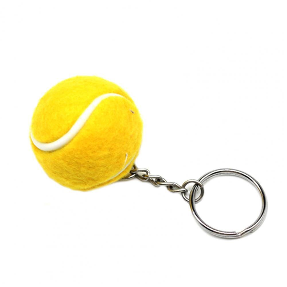 Keychain Lovely Key Ring Mini Soft Flocking Sport Ball Tennis for Kids Tennis Keychain: YELLOW