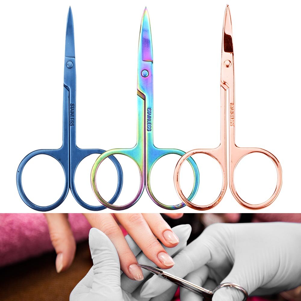 Tijeras de acero inoxidable para cejas, cortador de pelo, cutícula curva, pedicura, producto para eliminar la piel muerta, tijeras de belleza, herramientas de maquillaje, 1 ud.