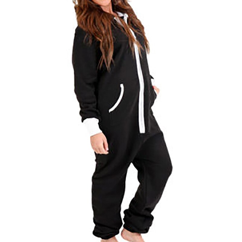 Winter Hooded Pajamas Set Adult Onesie For Women Men Couple Long Sleeve Black Blue Pajamas Set One Piece Sleepwear