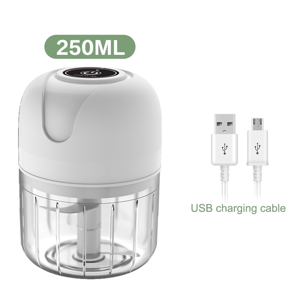 100/250mL Mini Electric Garlic Chopper USB Meat Grinder Garlic Masher Machine Sturdy Durable Vegetable Crusher Kitchen Tool: 250ml white