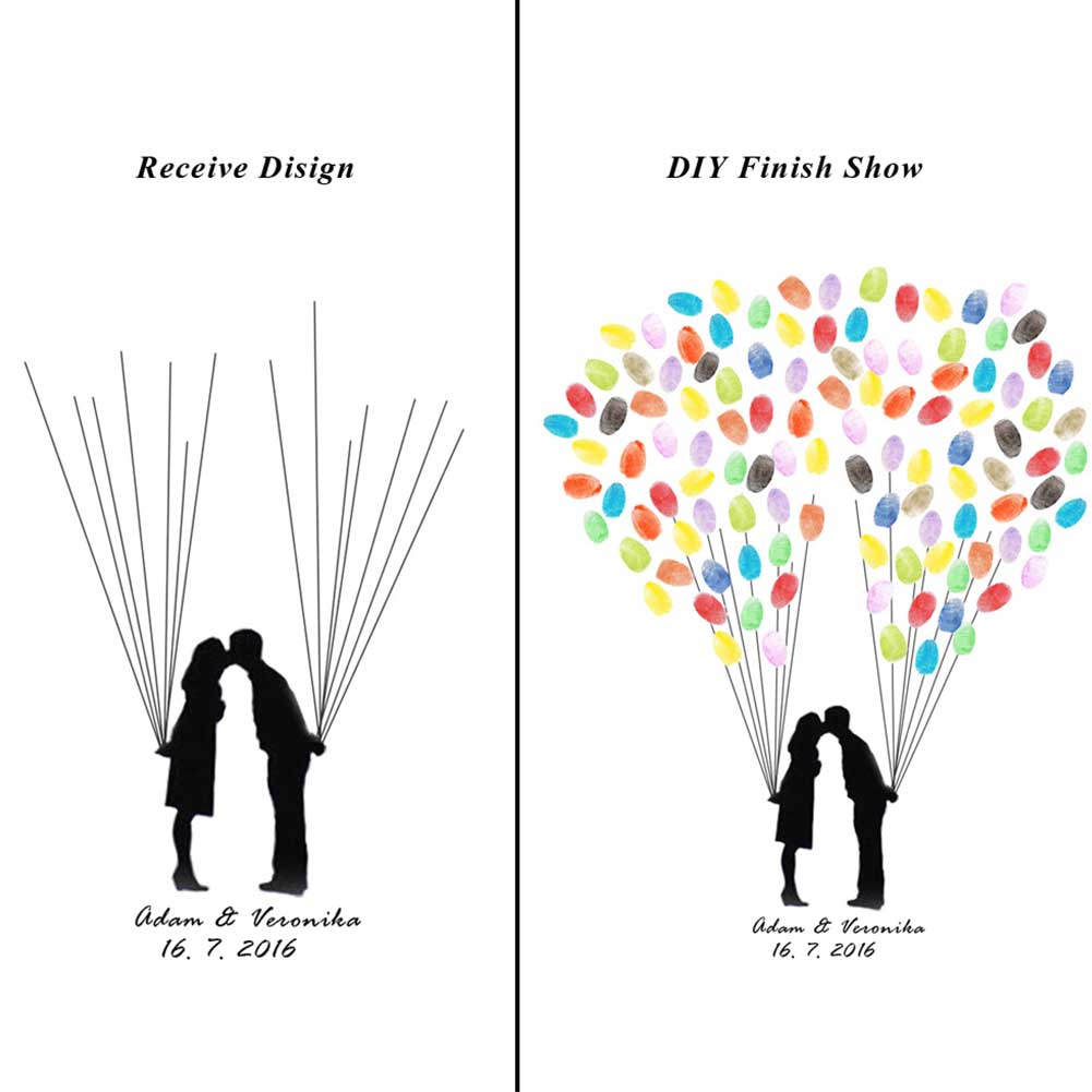 Firma Del Regalo Del Partito di Impronte Digitali Albero Della Decorazione Della Parete della Tela di canapa Baciare Le Coppie nozze Guestbook Pittura FAI DA TE Romantico Anniversario