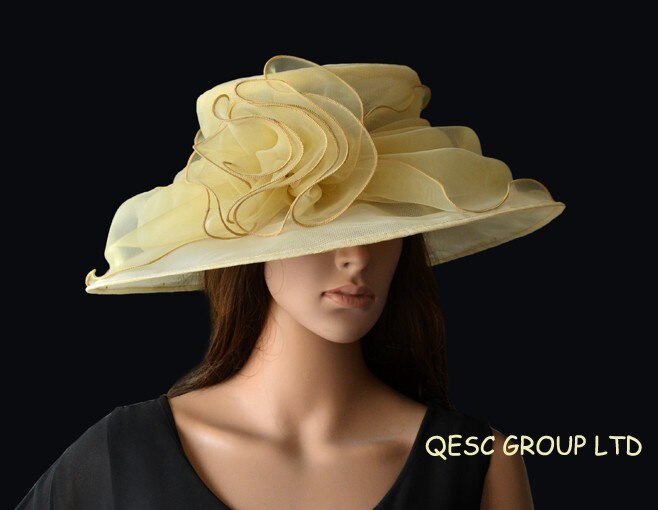 4 farger rosa brede rand organza hatter kirke brudehue til bryllup damehatt, løp.: Beige