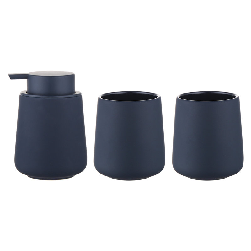 Simple Ceramic Hand Sanitizer Shampoo Bottle 350ml Portable Soap Dispenser 400ml Mouth Cup Golden Squeeze Cover Bath Supplies: Deep Blue 3pcs-set